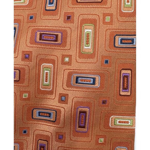 Orange 100% Silk Necktie Steve Harvey Collection Designer Geometric Long 62" GUC - Picture 2 of 6